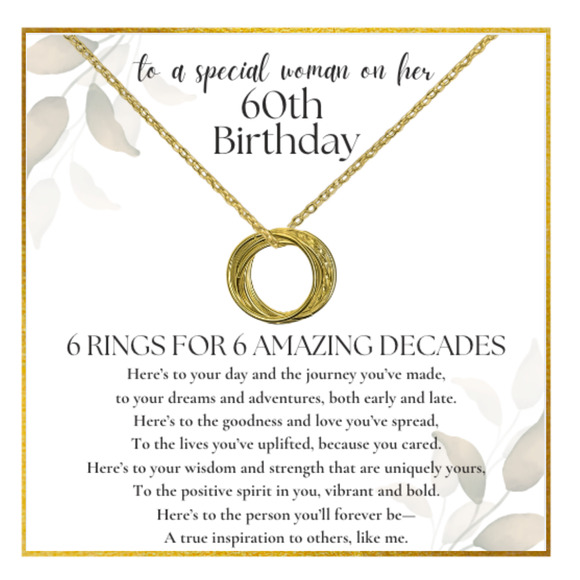 60th Birthday Necklace for Women S925 Silver Gold Plated, 6 Rings for 6 Decades - Picture 1 of 5